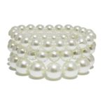 Cream, Pearl Multi Layered Stretch Bracelet